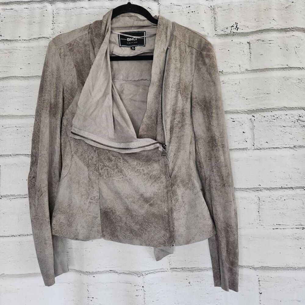BNCI by Blanc Noir Womens Gray Asymmetrical Zipper Suede Moto Jacket Size Medium - Picture 3 of 13